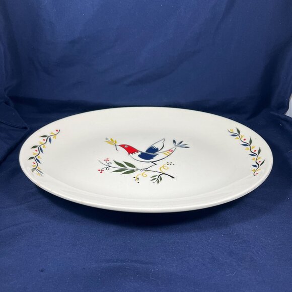 Homer Laughlin Rhythm Bird Pattern Oval Serving Plate 12.5" Vintage Ceramic Dish - Picture 2 of 4
